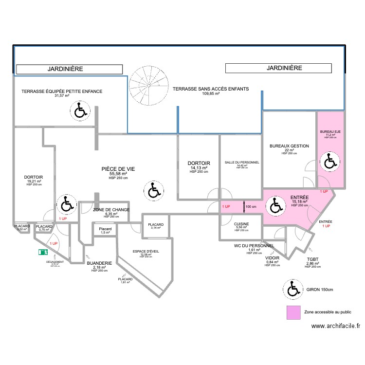 PLAN  ACCESSIBILITE. Plan de 22 pièces et 337 m2