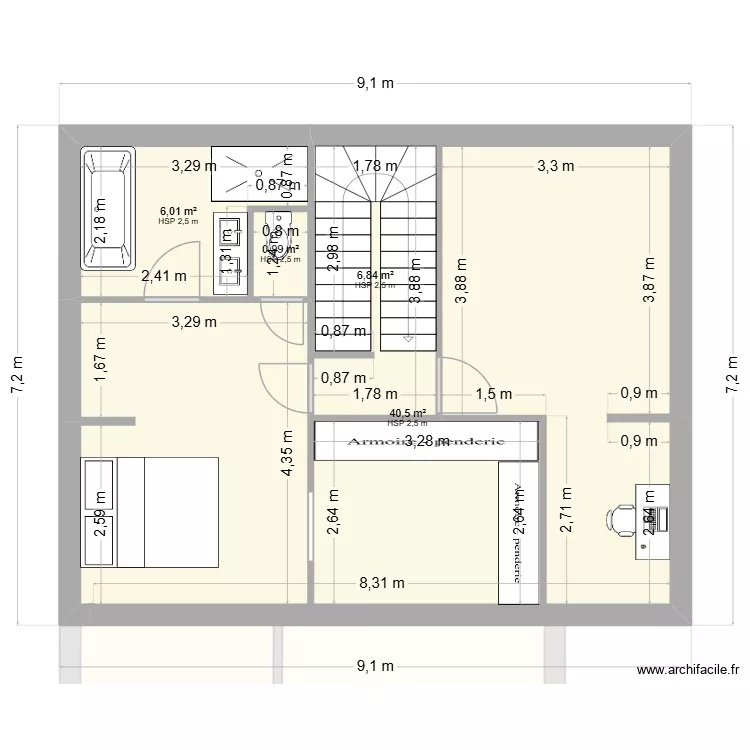maisons Laffite plan dernier &eacute;tage V5. Plan de 7  et 107 m²