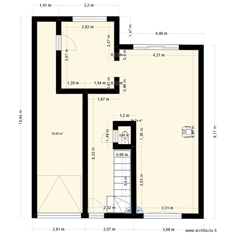 rez de chaussée maison justine. Plan de 3 pièces et 75 m2
