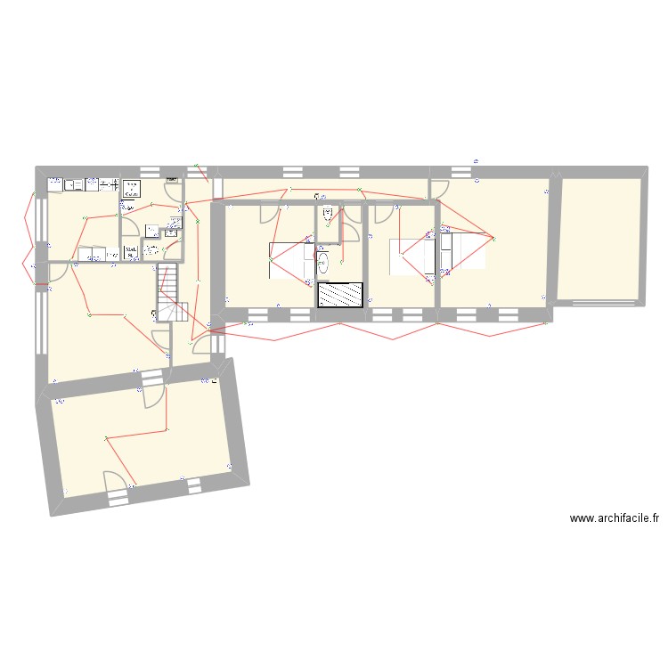 Guezou RDC. Plan de 14 pièces et 188 m2