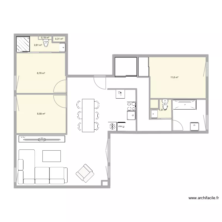 Appart Malika 3. Plan de 7  et 34 m²