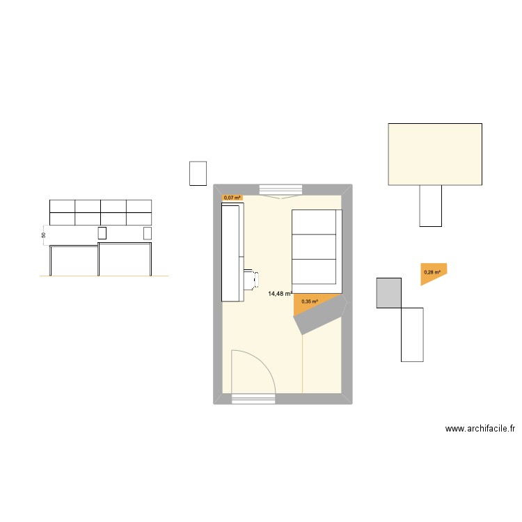 Soba Filip. Plan de 1 pièce et 14 m2