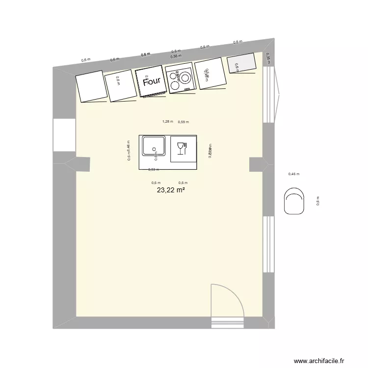 cuisine B&eacute;a2. Plan de 1  et 23 m²