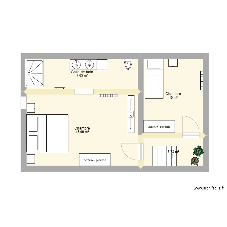 Etage maison didi. Plan de 4 pièces et 40 m2