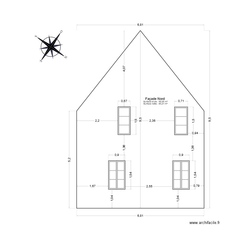 Façade  Nord. Plan de 0 pièce et 0 m2