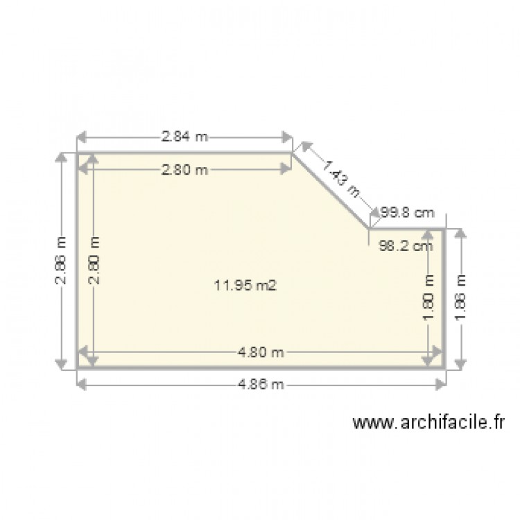 T2 Terrasse agrandie. Plan de 1 pièce et 12 m2