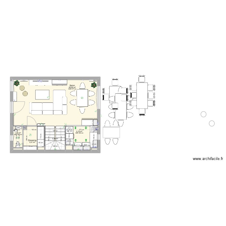 M1 Niveau RDC. Plan de 9 pièces et 43 m2