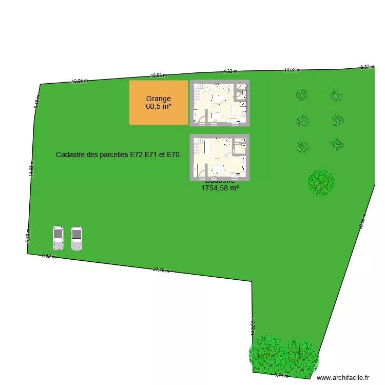 45P. Plan de 20  et 390 m²