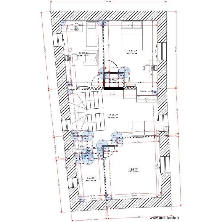 st geoirs 2eme étage 2025 avec cloisons. Plan de 7 pièces et 62 m2