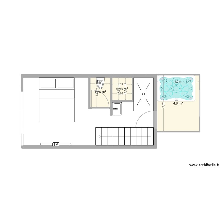 Extension version 1. Plan de 3 pièces et 7 m2