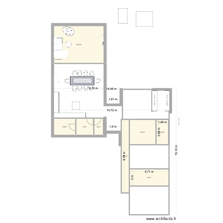 plan baton. Plan de 8 pièces et 70 m2