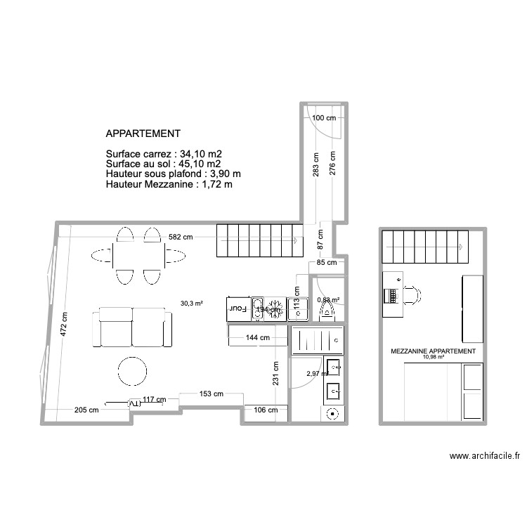 appartement CELU N°2. Plan de 4 pièces et 45 m2