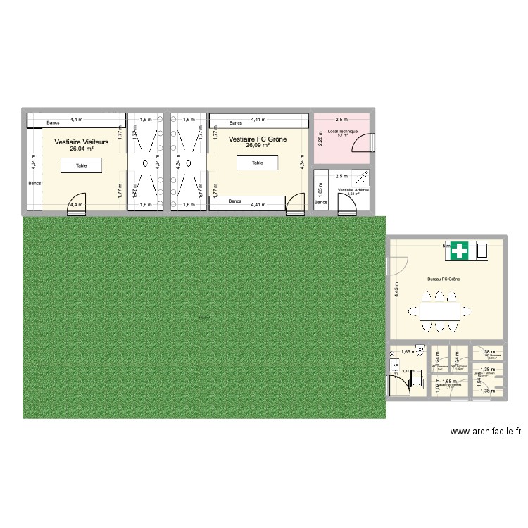 FC Grône. Plan de 11 pièces et 95 m2