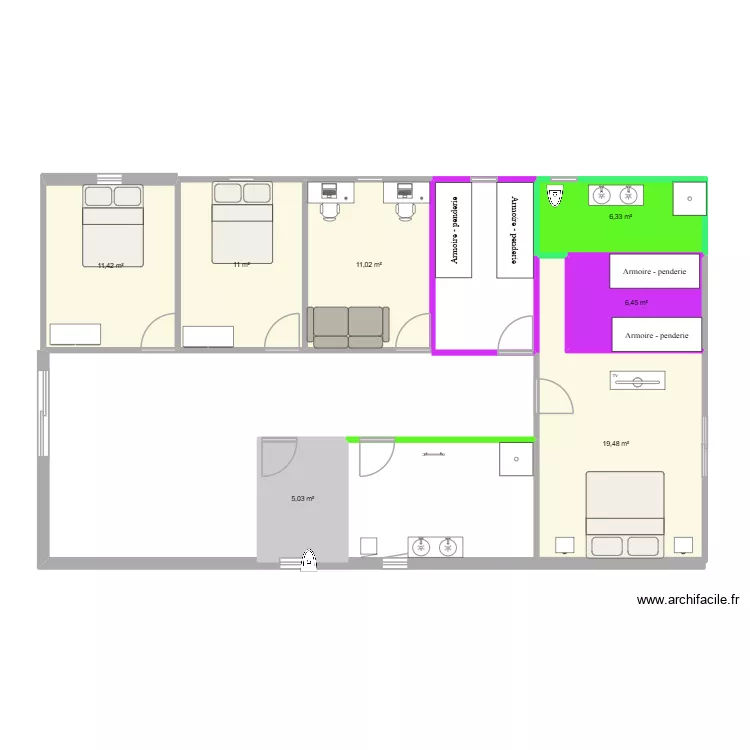 etage 1. Plan de 7  et 71 m²