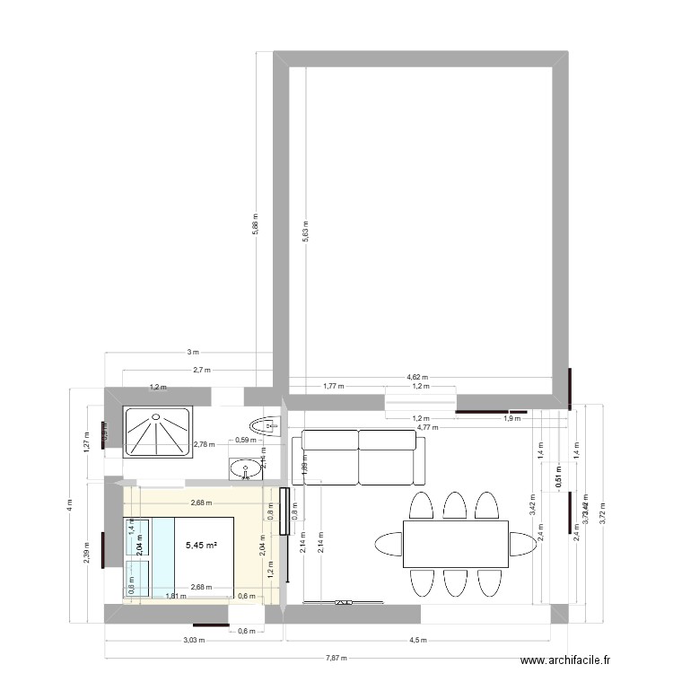 projet 3. Plan de 1 pièce et 5 m2