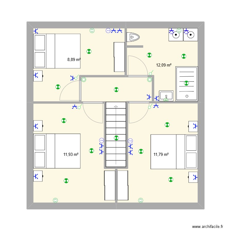 etage aurel. Plan de 4 pièces et 45 m2