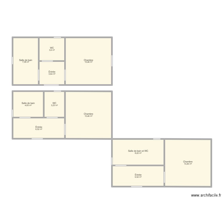 espace nuit. Plan de 11 pièces et 84 m2