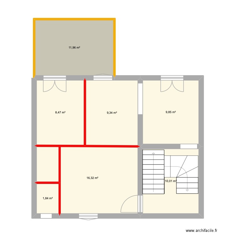 Projet Gide-existant. Plan de 7 pièces et 68 m2