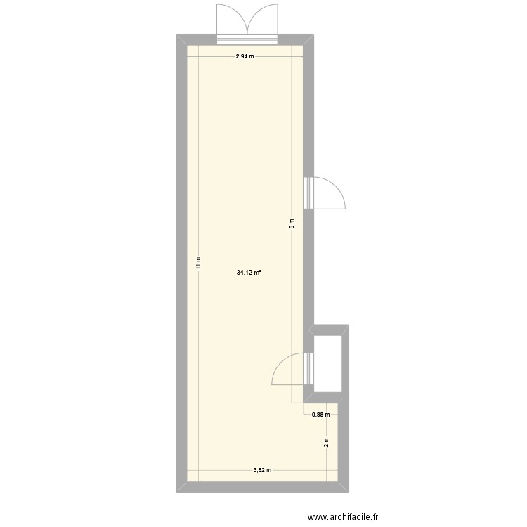 Local Melissa. Plan de 1 pièce et 34 m2