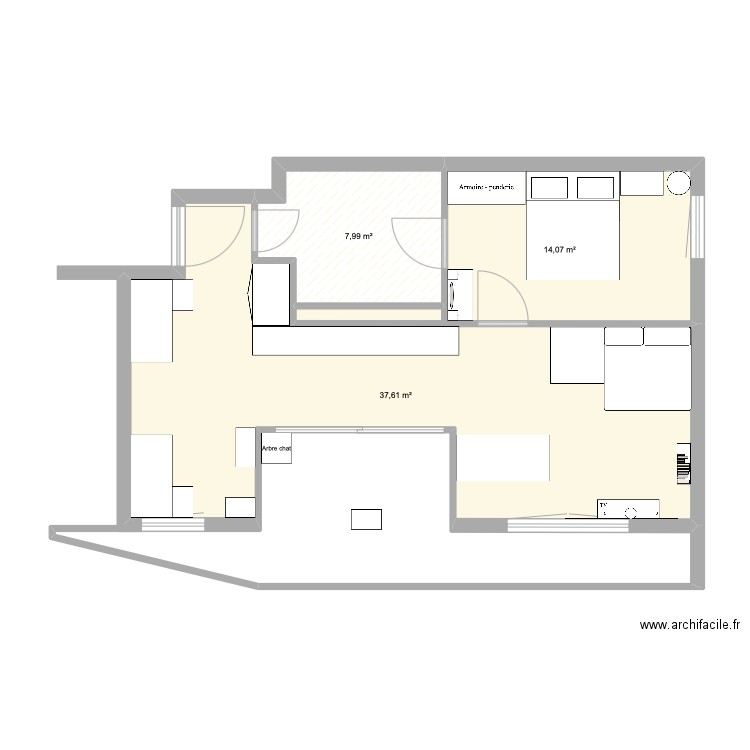 Bubu. Plan de 3 pièces et 60 m2