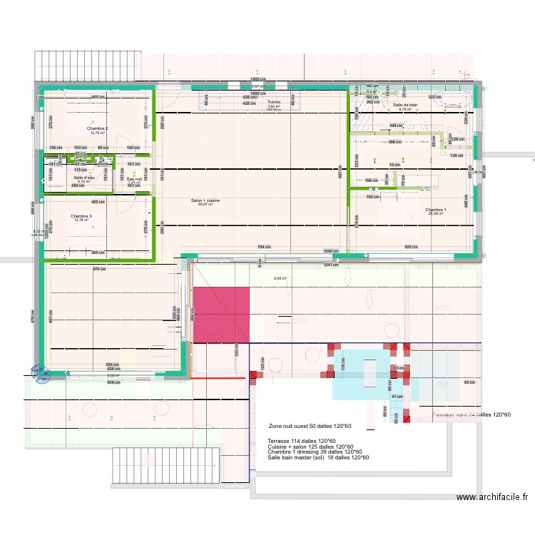 Plan pente terrasse car 60-120 Version  3 margelles. Plan de 26 pièces et 374 m2