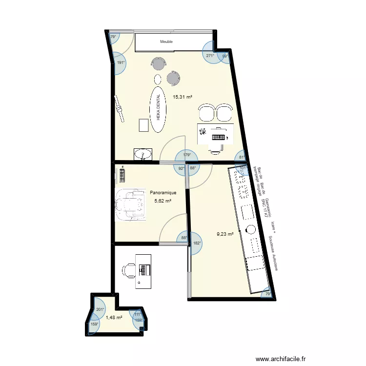 Dr BEDIER V5 + pano. Plan de 4 pièces et 32 m²