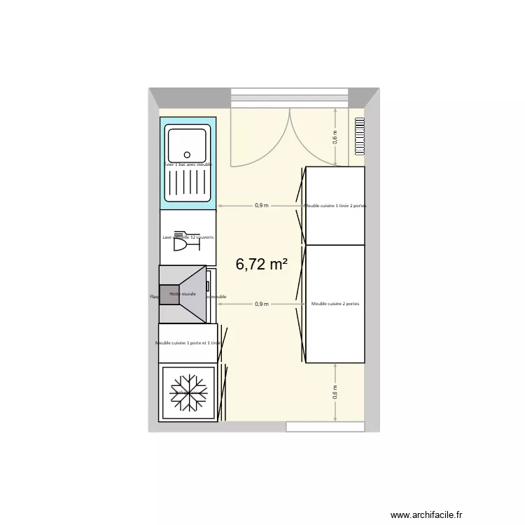 Cuisine Roosevelt meublé. Plan de 1 et 7 m² Cuisine Roosevelt meublé. Plan de 1 et 7 m²
