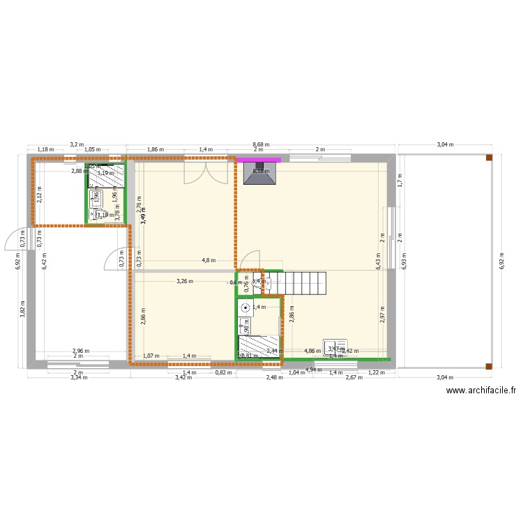Plan Saint Girons Mezzanine 2. Plan de 5 pièces et 54 m2