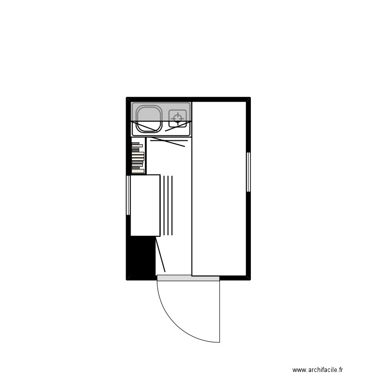 plan Darwin. Plan de 1 pièce et 2 m2