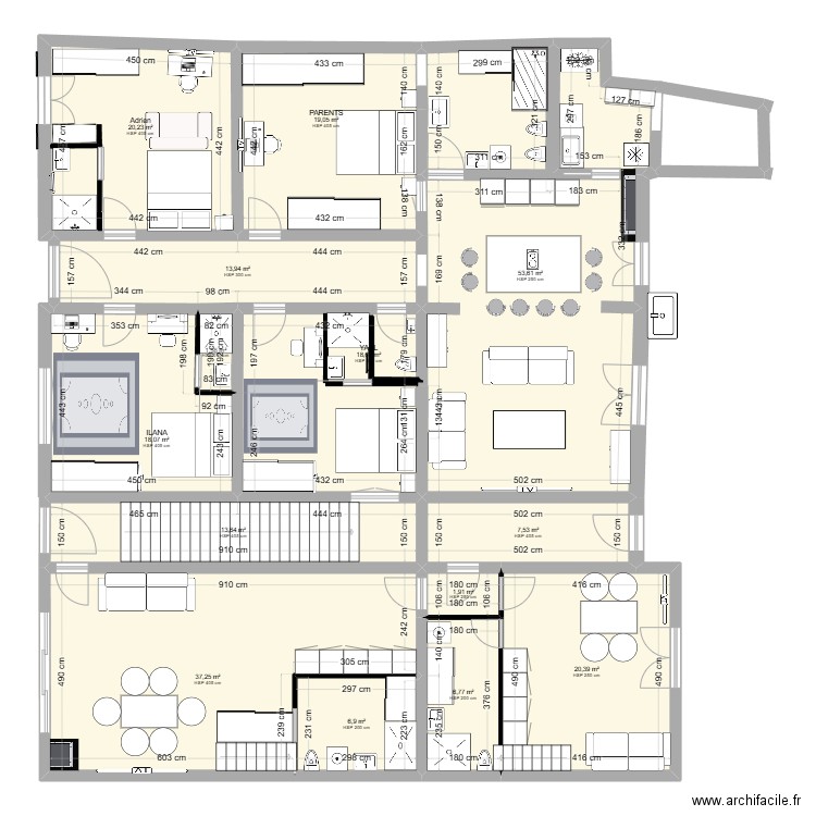 plan maison poggiardo 2. Plan de 14 pièces et 239 m2