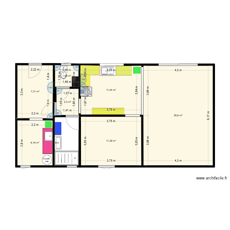 Logement location ozan. Plan de 7 pièces et 67 m2