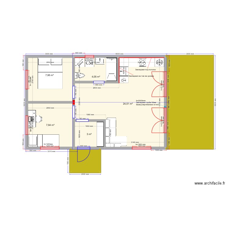 54 Сигнал гхвс. Plan de 7 pièces et 66 m2