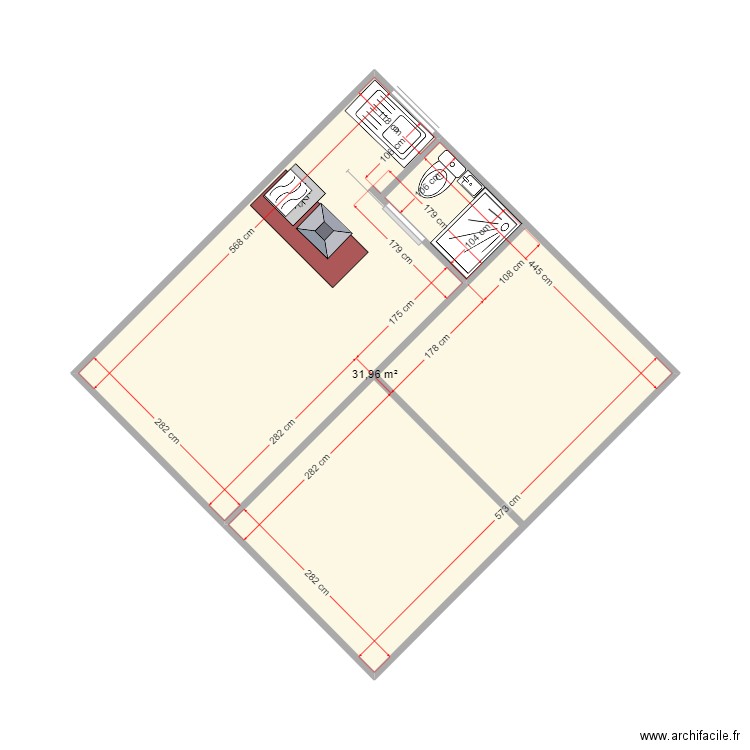 der. Plan de 1 pièce et 32 m2