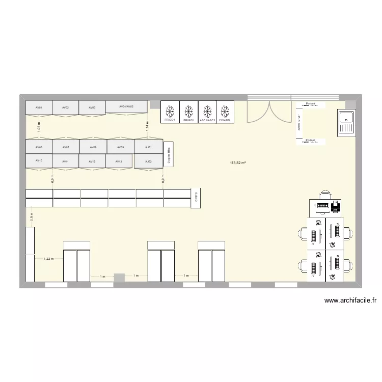 Salle React2. Plan de 1  et 114 m²