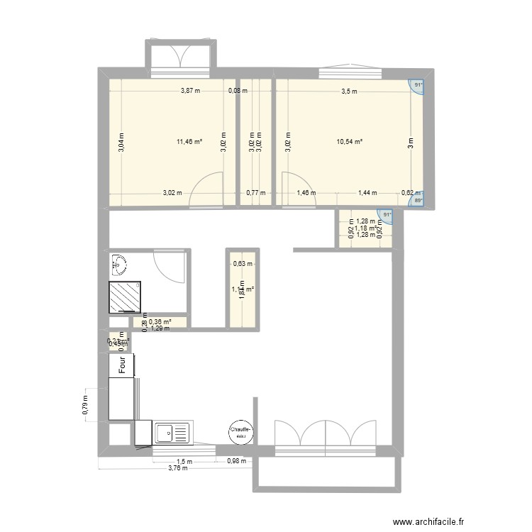 Plan2 avec côtes avant rénovation. Plan de 6 pièces et 25 m2