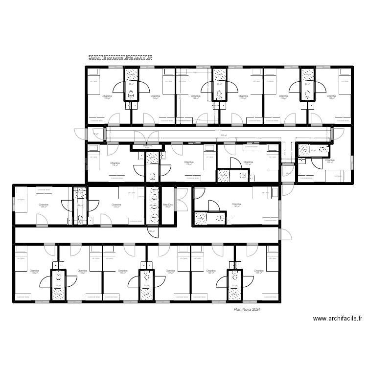 Dortoir 19 personnes Jack n' Jill . Plan de 35 pièces et 296 m2