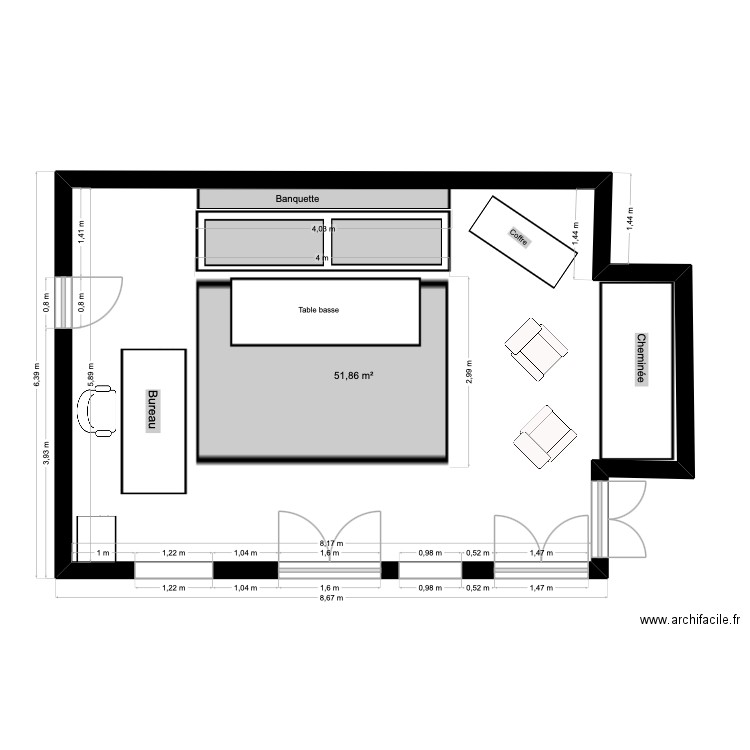 entrée Marssac 2. Plan de 1 pièce et 52 m2