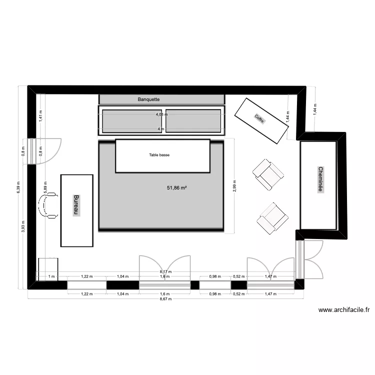 entr&eacute;e Marssac 2. Plan de 1 pièce et 52 m²