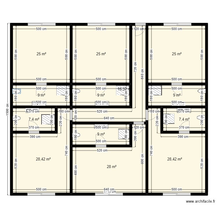 Parev2. Plan de 13 pièces et 227 m2