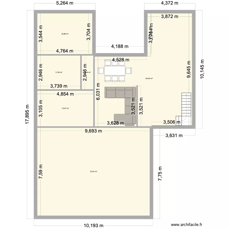 plan 3. Plan de 6  et 184 m²