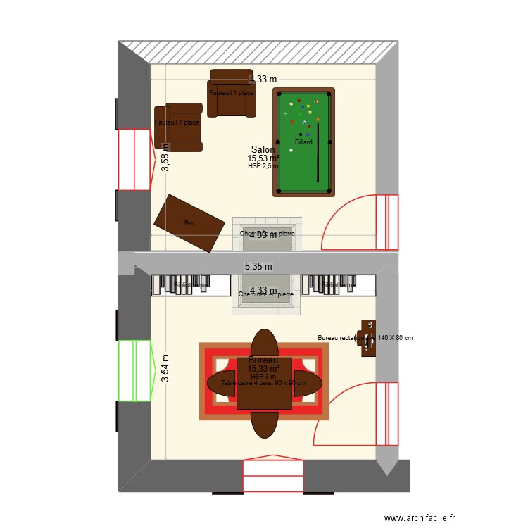 Bibliothèque Bladet. Plan de 2 pièces et 31 m2