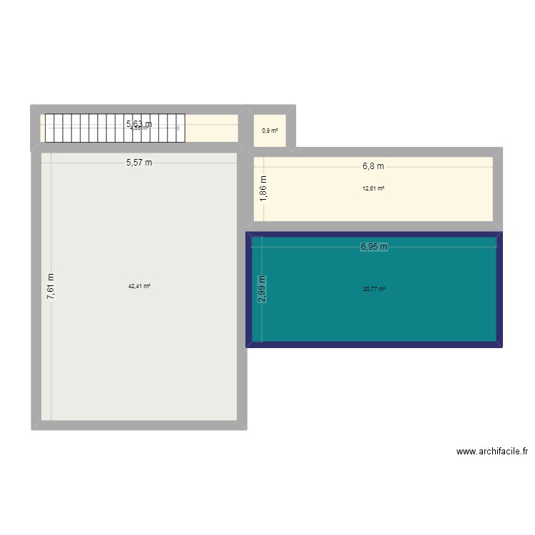 piscine. Plan de 5 pièces et 81 m2