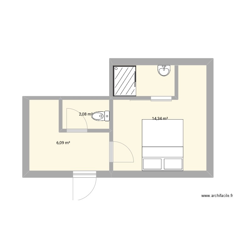 agrandissement. Plan de 3 pièces et 23 m2