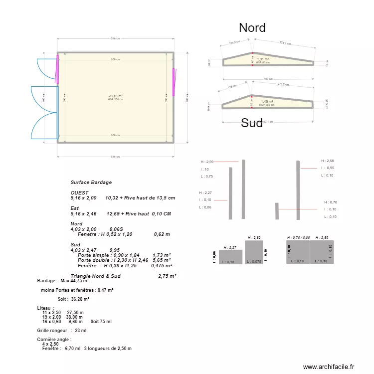 D&eacute;pendance. Plan de 3  et 23 m²