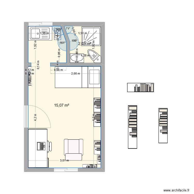 Essai 9 appt 18m2. Plan de 2 pièces et 17 m2