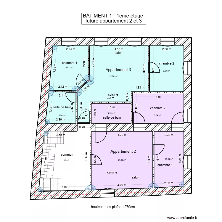 B&acirc;timent 1 am&eacute;nagement 1er &eacute;tage. Plan de 9  et 111 m²