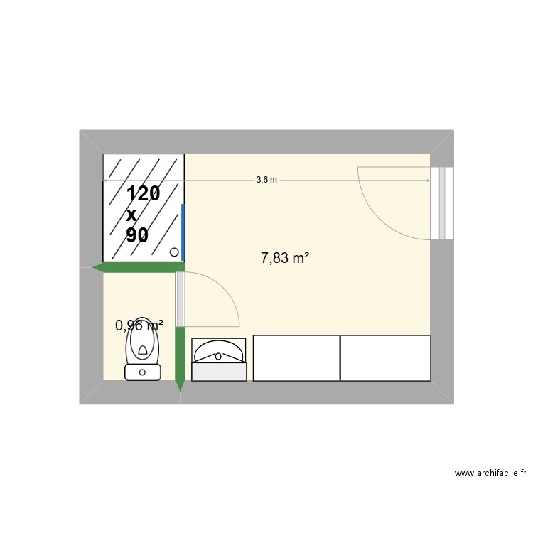 CABANNE. Plan de 2 pièces et 9 m2
