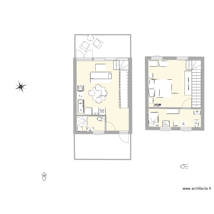 dépendance2. Plan de 2 pièces et 55 m2