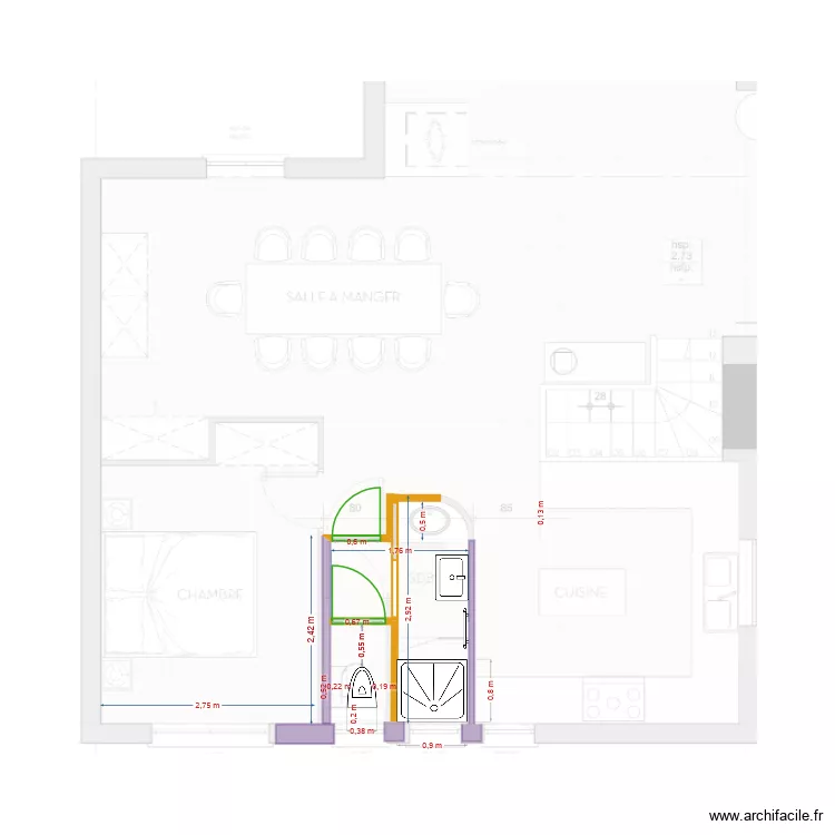 plan SDB sans le fond Douche 90. Plan de 