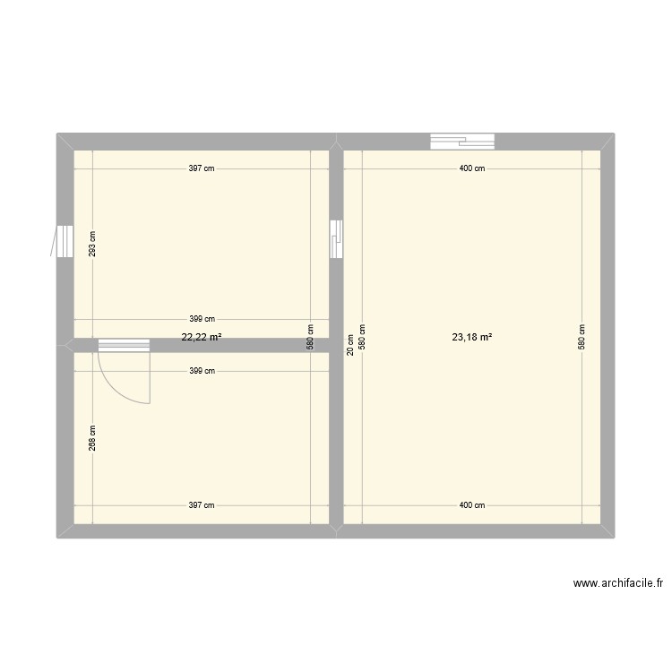 gite vierge. Plan de 2 pièces et 45 m2